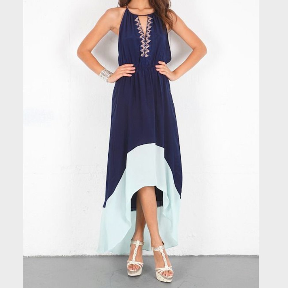 Chelsea Flower Silk Embellished High Low Dress